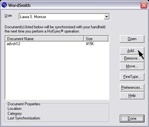 Open WordSmith, click on the "Add" button and choose your document.