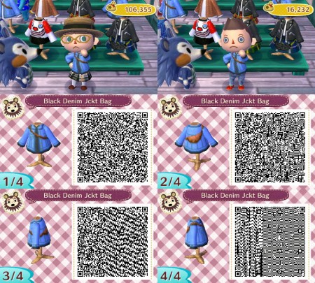 Animal Crossing QR Code Black Shirt Denim Jacket Brown Slingbag