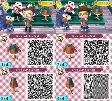 Animal Crossing QR Code Brown Sweater with Teal Scarf