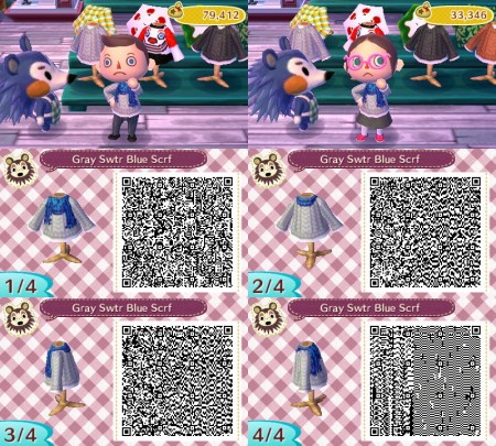 Animal Crossing QR Code Gray Sweater with Blue Scarf