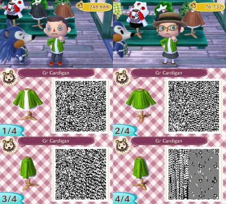 Animal Crossing QR Code Green Cardigan Sweater