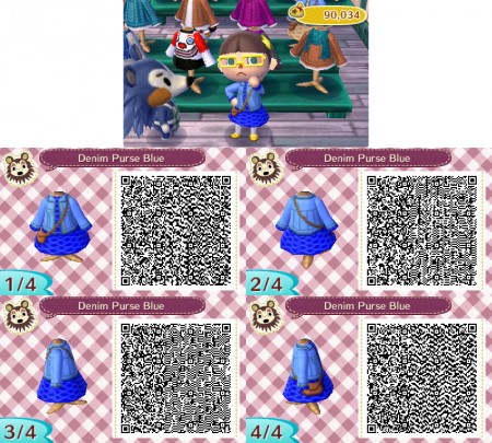 Animal Crossing QR Code Lacy Dress Denim Jacket and Purse Blue