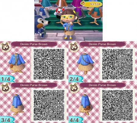 Animal Crossing QR Code Lacy Dress Denim Jacket and Purse Brown