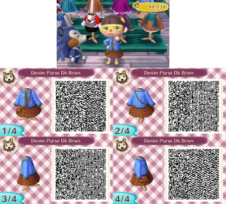 Animal Crossing QR Code Lacy Dress Denim Jacket and Purse Dark Brown