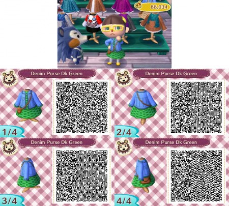 Animal Crossing QR Code Lacy Dress Denim Jacket and Purse Dark Green