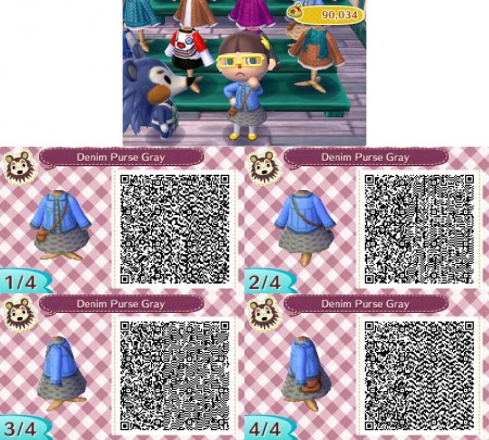 Animal Crossing QR Code Lacy Dress Denim Jacket and Purse Gray