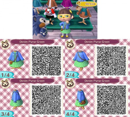 Animal Crossing QR Code Lacy Dress Denim Jacket and Purse Green