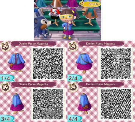 Animal Crossing QR Code Lacy Dress Denim Jacket and Purse Magenta