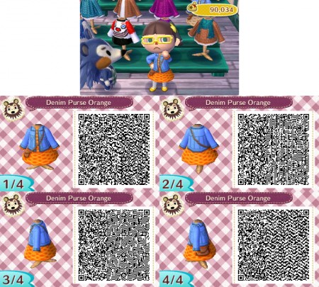 Animal Crossing QR Code Lacy Dress Denim Jacket and Purse Orange