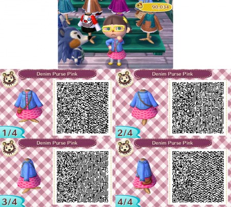 Animal Crossing QR Code Lacy Dress Denim Jacket and Purse Pink