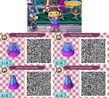 Animal Crossing QR Code Lacy Dress Denim Jacket and Purse Purple