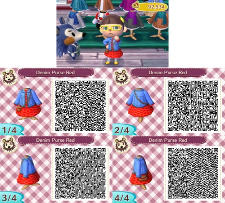 Animal Crossing QR Code Lacy Dress Denim Jacket and Purse Red