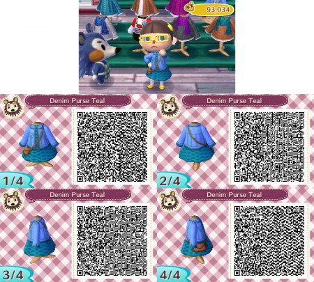 Animal Crossing QR Code Lacy Dress Denim Jacket and Purse Teal