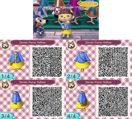Animal Crossing QR Code Lacy Dress Denim Jacket and Purse Yellow