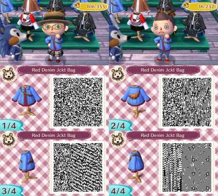 Animal Crossing QR Code Red Shirt Denim Jacket Brown Slingbag