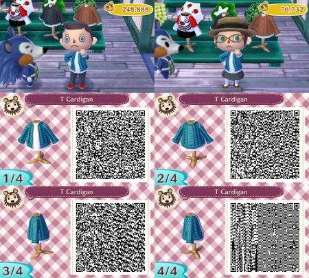 Animal Crossing QR Code Teal Cardigan Sweater