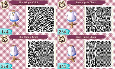 Blue Hippie Chick Short Sleeves Animal Crossing QR Code