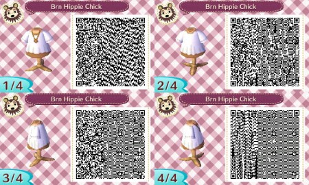Brown Hippie Chick Short Sleeves Animal Crossing QR Code