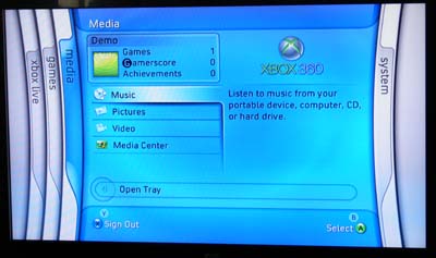 Xbox 360 Media Screen